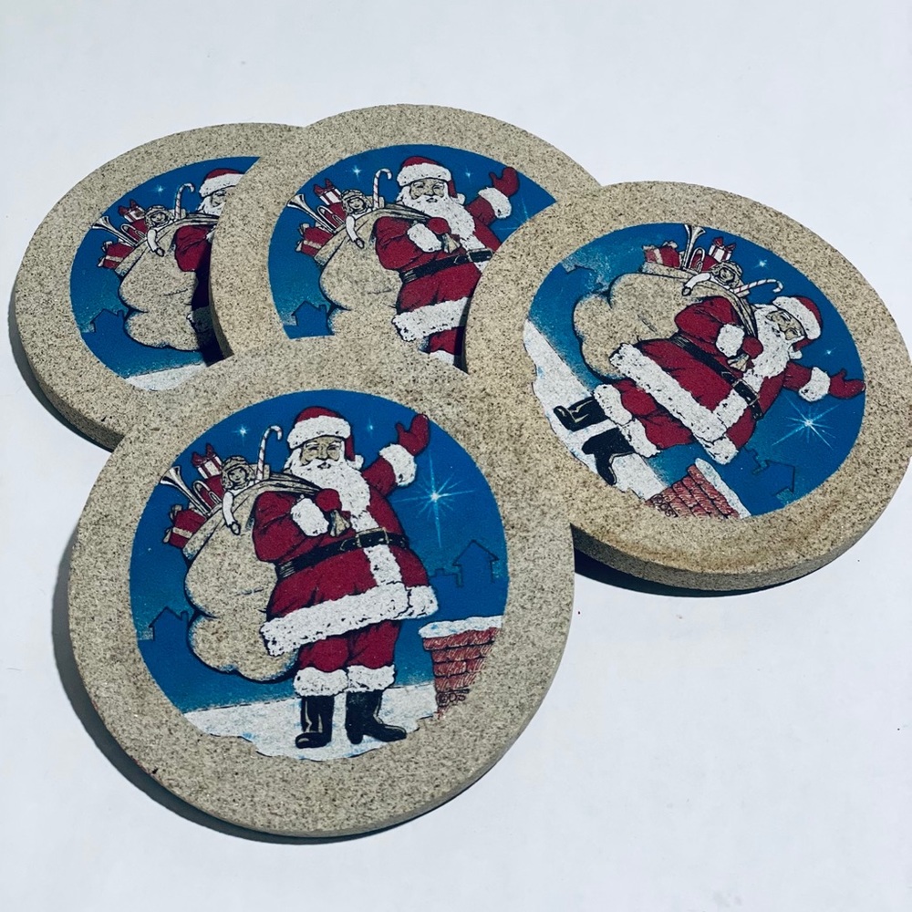 Thirsty Stone Drink Coasters Santa Claus Vintage Christmas